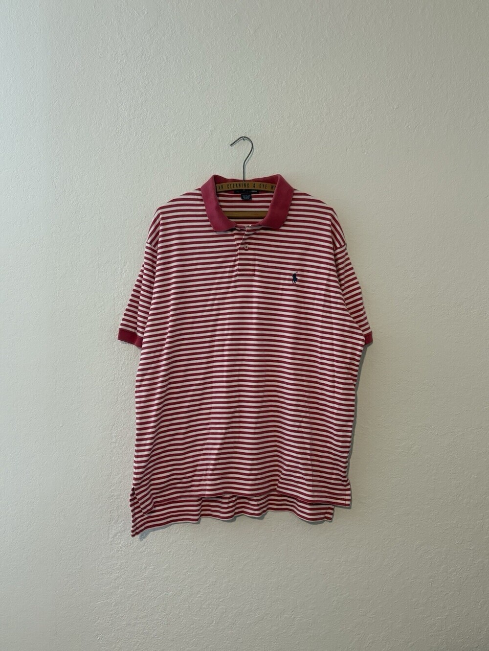 Polo Ralph Lauren Polo Shirt Mens Pink White Striped Knit Short Sleeve Size XL
